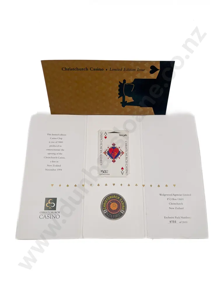 Two Ltd Edition $50 Christchurch Casino Phone Cards with Chips Image 1++