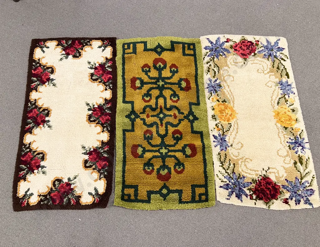 Three Assorted Vintage Floral Floor Rugs etc Image 1++