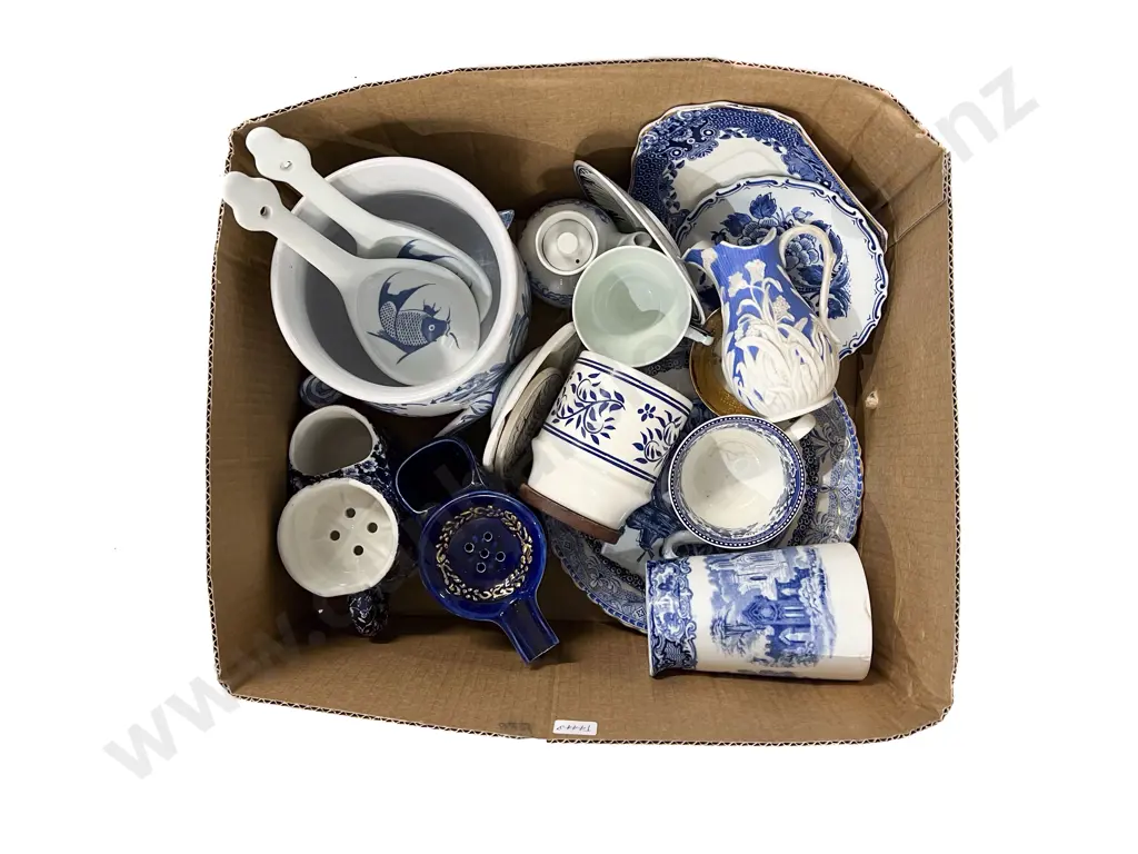 Box of Assorted Blue & White China Image 1++