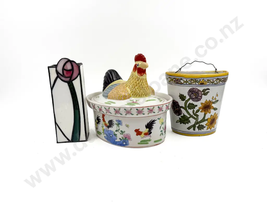 Chicken Tureen together with Wall Pocket & Leadlight Glass Vase Image 1++