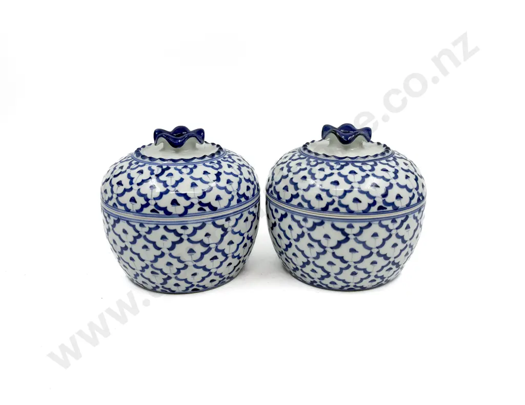 Pair Chinese Blue & White Lidded Containers Image 1++