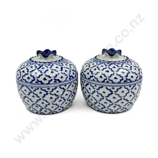 Pair Chinese Blue & White Lidded Containers