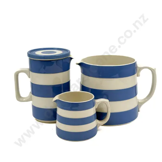 Three T & G Green Cornish Ware Jugs