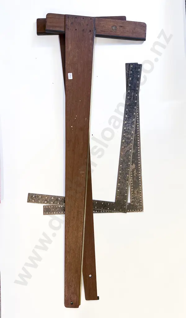 Pair of Wooden T-Squares & Pair of Angle Metal Rulers Image 1++