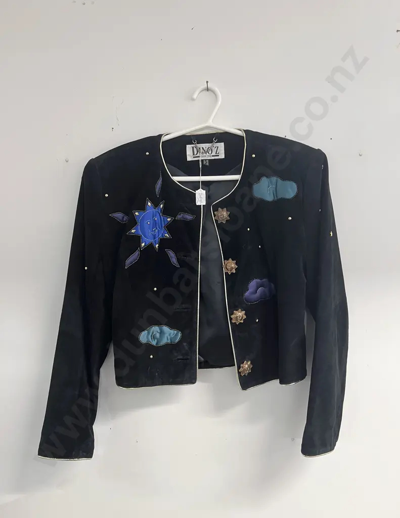 Vintage Dino'z Black Suede Sun Star and Moon Jacket Image 1++