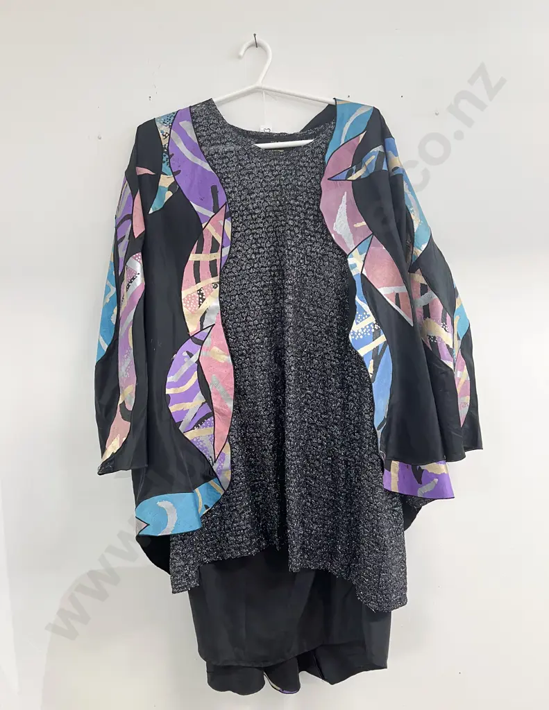 Two Piece Silk Over Shirt and Skirt Outfit with Peter Homan Glitter Top Image 1++