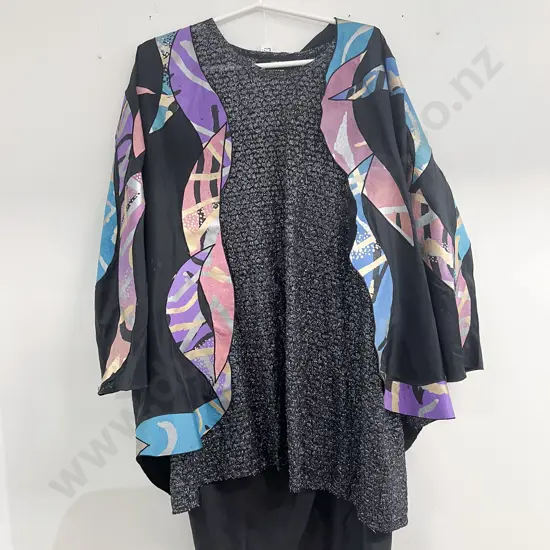 Two Piece Silk Over Shirt and Skirt Outfit with Peter Homan Glitter Top