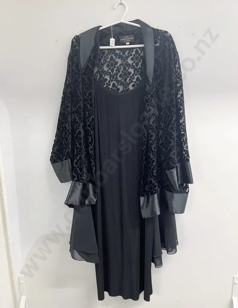 Peter Homan NZ Patterned Black Blouse with Black Skirt and Dress Image 1++