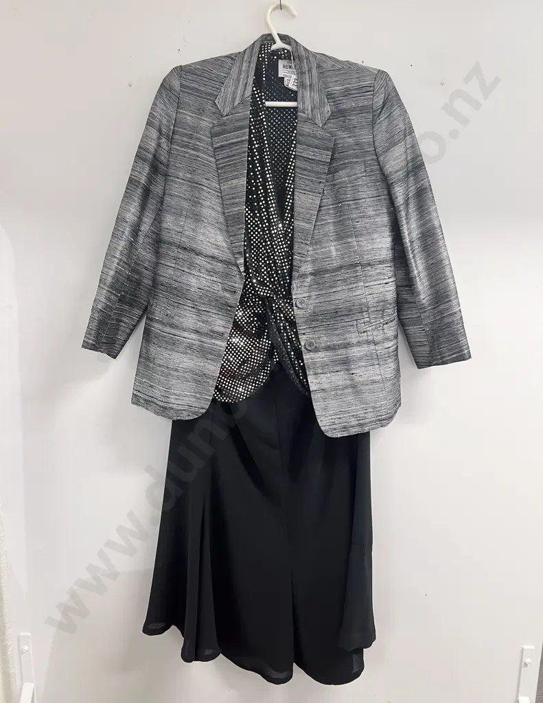 Eve Hunter Black Sequin Evening Top together with Skirt and Grey Blazer Image 1++