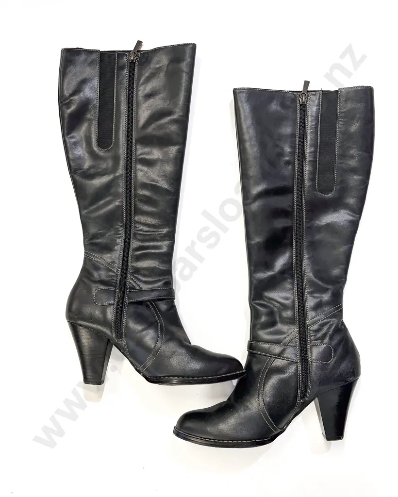 Diana Ferrari Black Leather High Heel Boots Image 1++