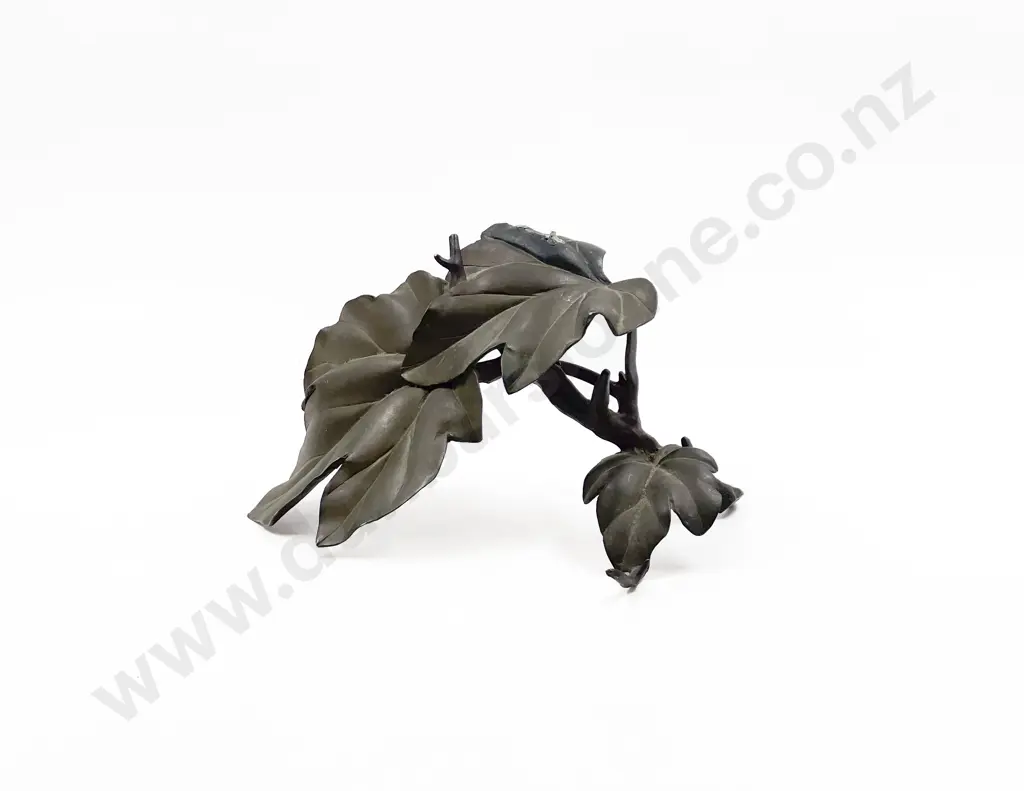 Signed Japanese Bronze Leaf Ornament Image 1++