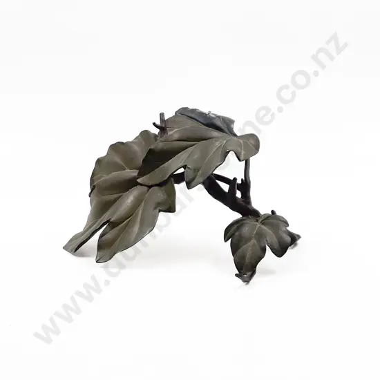 Signed Japanese Bronze Leaf Ornament