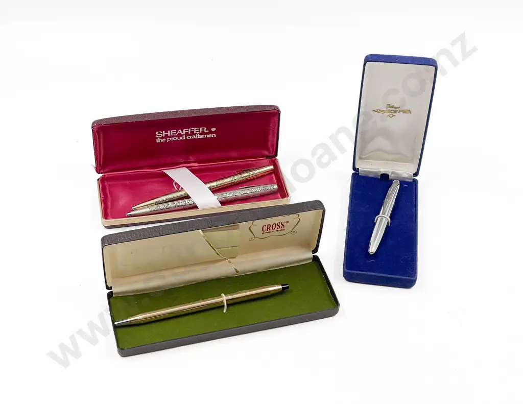 Two S/S Sheaffer Ballpoint Pens together with Cased Gold Plated Cross Pen & Other Image 1++