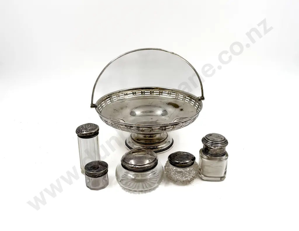 Five Assorted S/S Topped Vanity Jars & S/P Handled Comport Image 1++