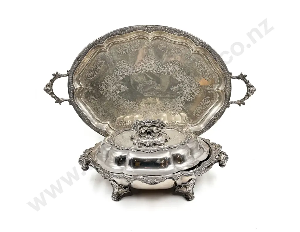 Ornate S/P Tureen with Double Handled Tray Image 1++