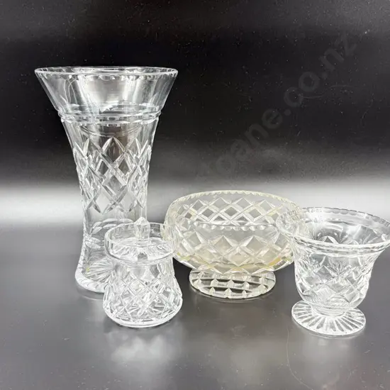 Crystal Trumpet Vase & Assorted Crystal & Glassware