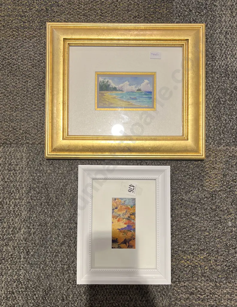 Indistinctly Signed - Mixed Media - Beachside Scene together with Abstract Artwork Image 1++