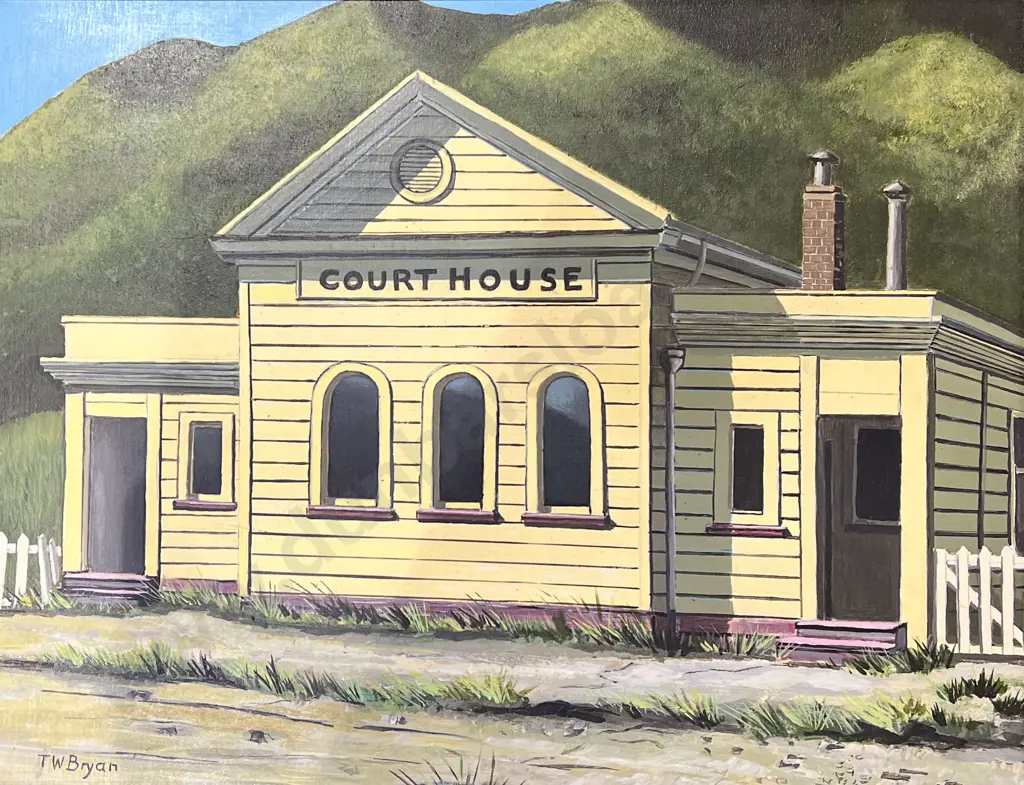 T. W. Bryan - "Reefton Court House" - Oil on Board Image 1++