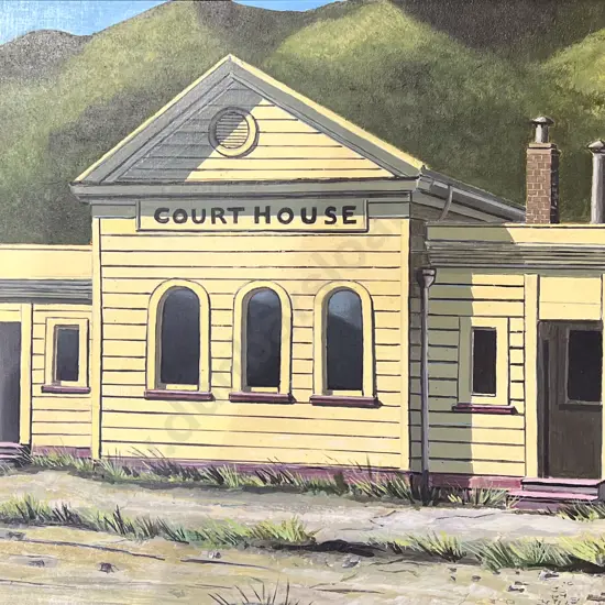T. W. Bryan - "Reefton Court House" - Oil on Board