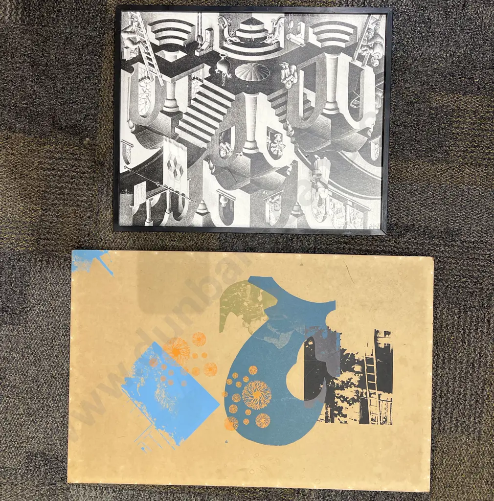 Abstract Screenprint together with M. C. Escher Print Image 1++