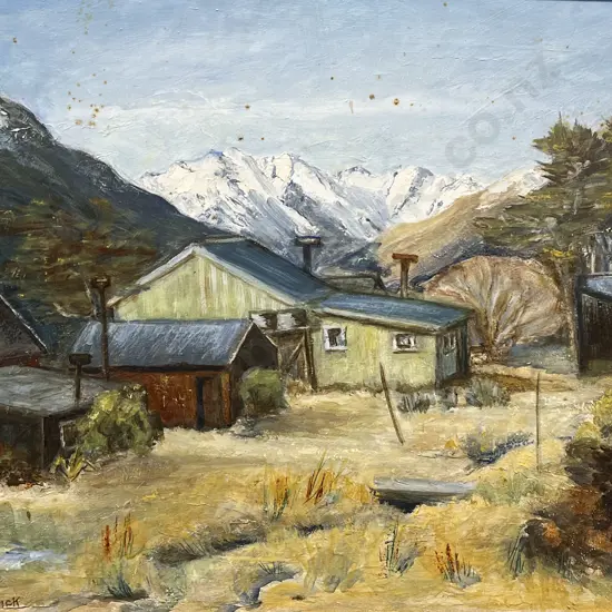 Jean Bryden Dick - "Backyards Arthur Pass" - Oil on Board