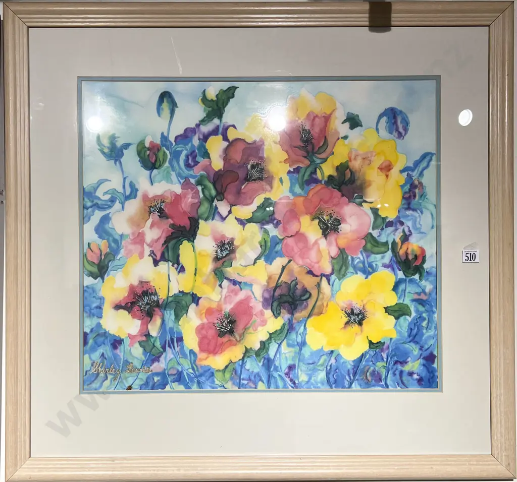 Shirley Lewis - Floral Still Life - Mixed Media on Silk Image 1++