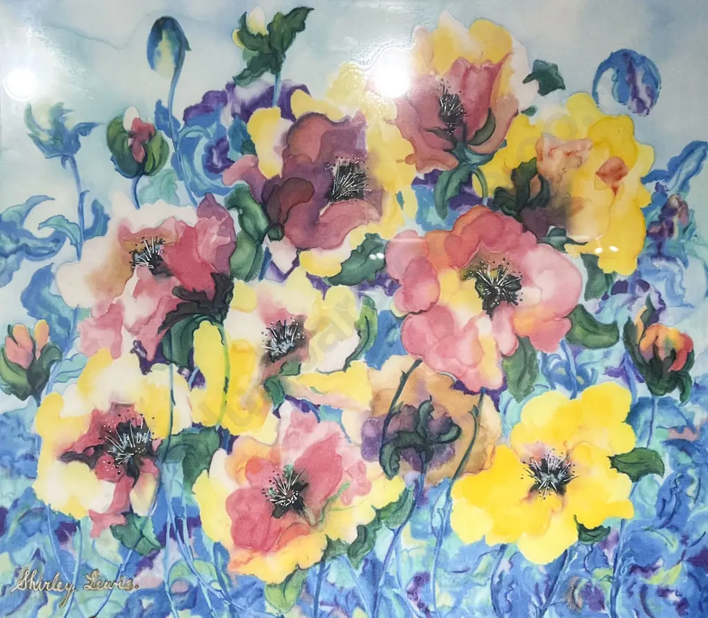 Shirley Lewis - Floral Still Life - Mixed Media on Silk Image 1++