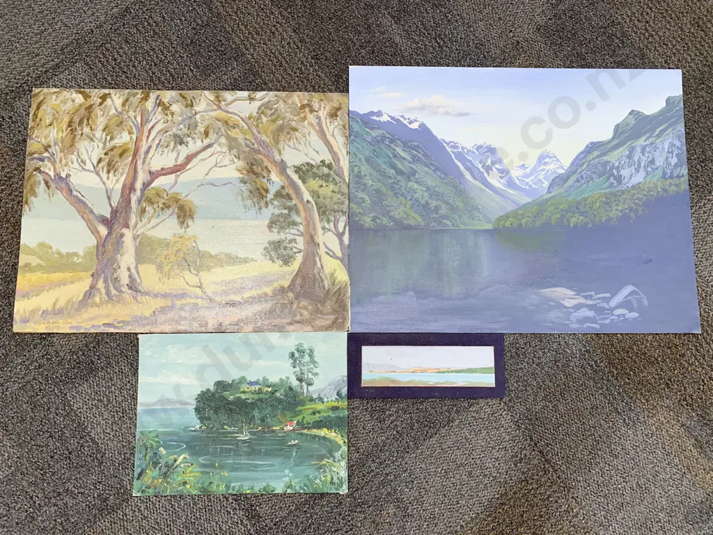 Four Assorted Unframed Oil Works Image 1++