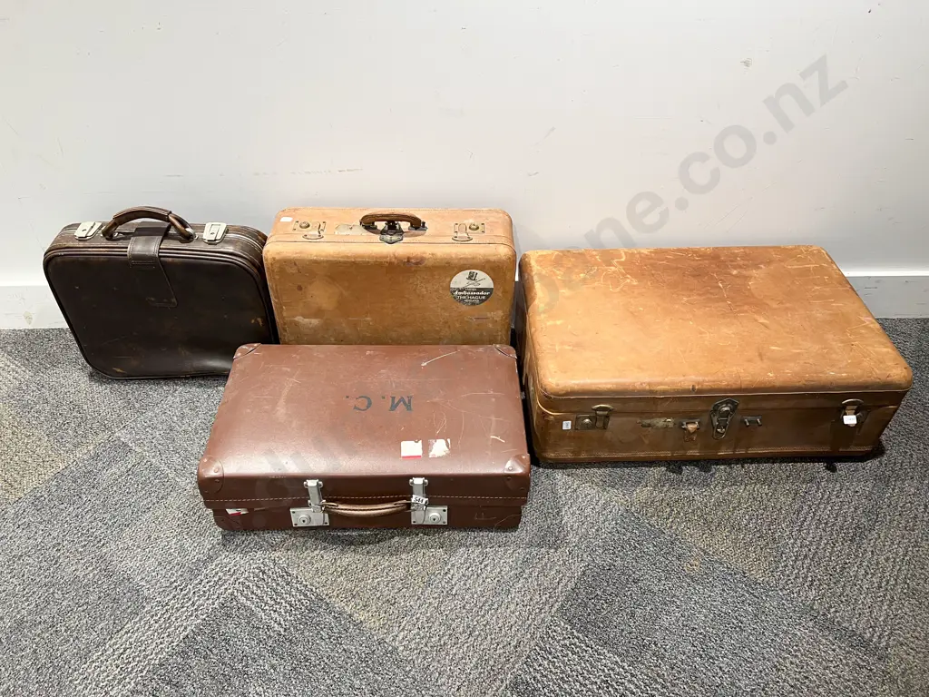 Three Vintage Leather Suitcases & Other Image 1++