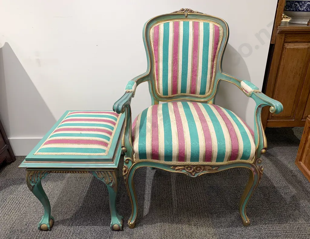 French Style Armchair & Footstool Image 1++