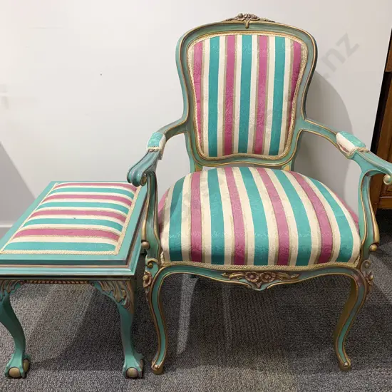 French Style Armchair & Footstool