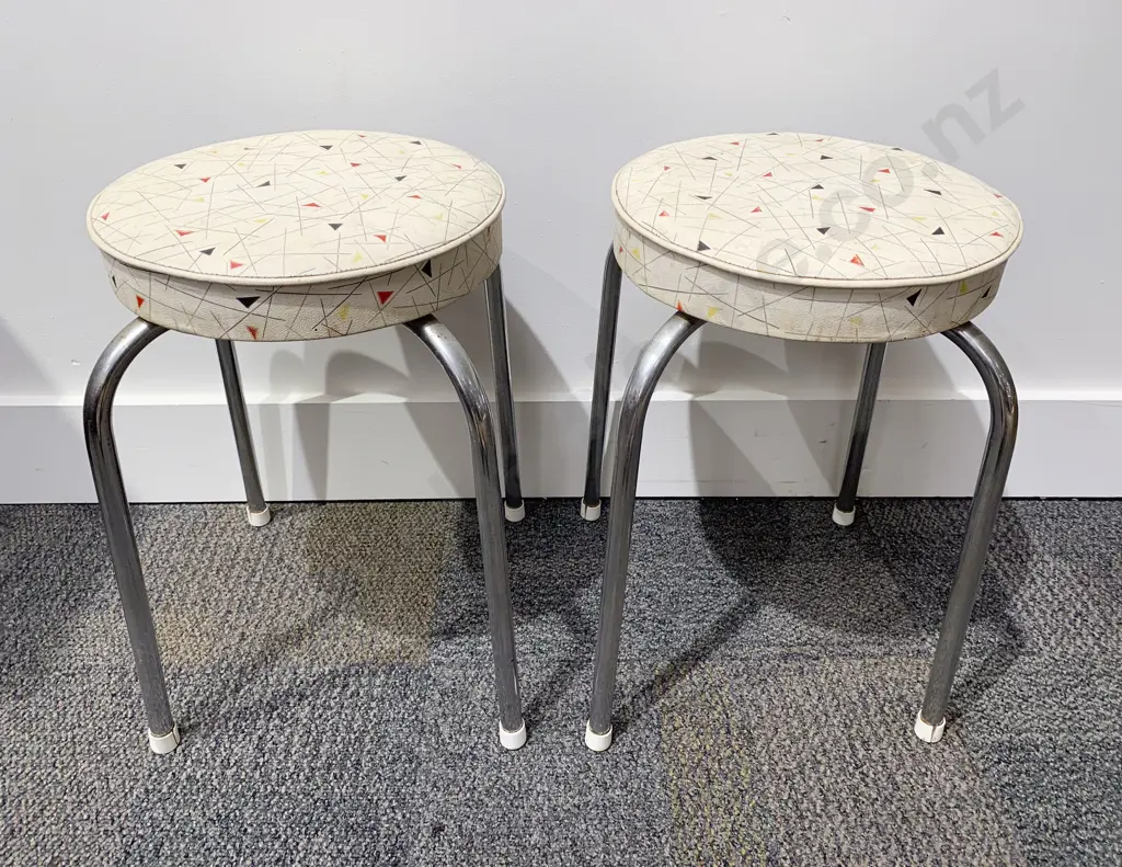 Pair C1950'sVinyl Topped Stools Image 1++