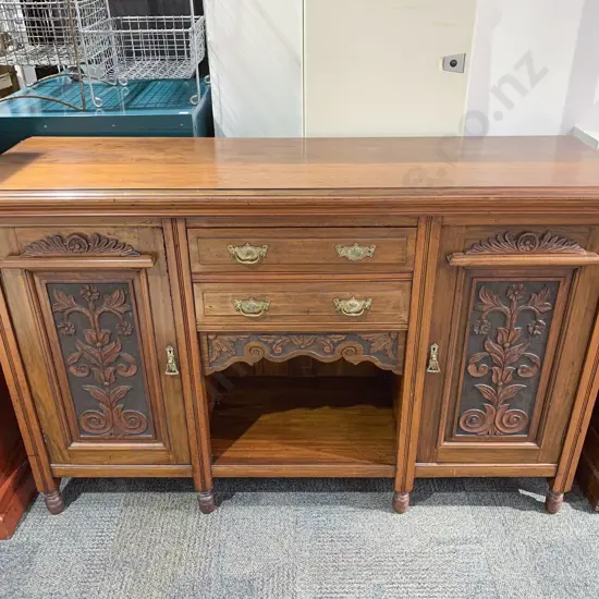 Late Vict Walnut Carved Door Sideboard