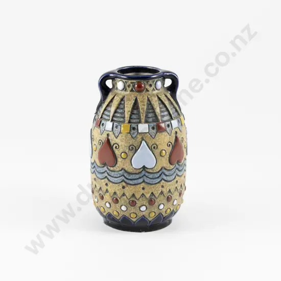 Early C20th Amphora Handled Vase with Inverted Heart Motifs Decoration
