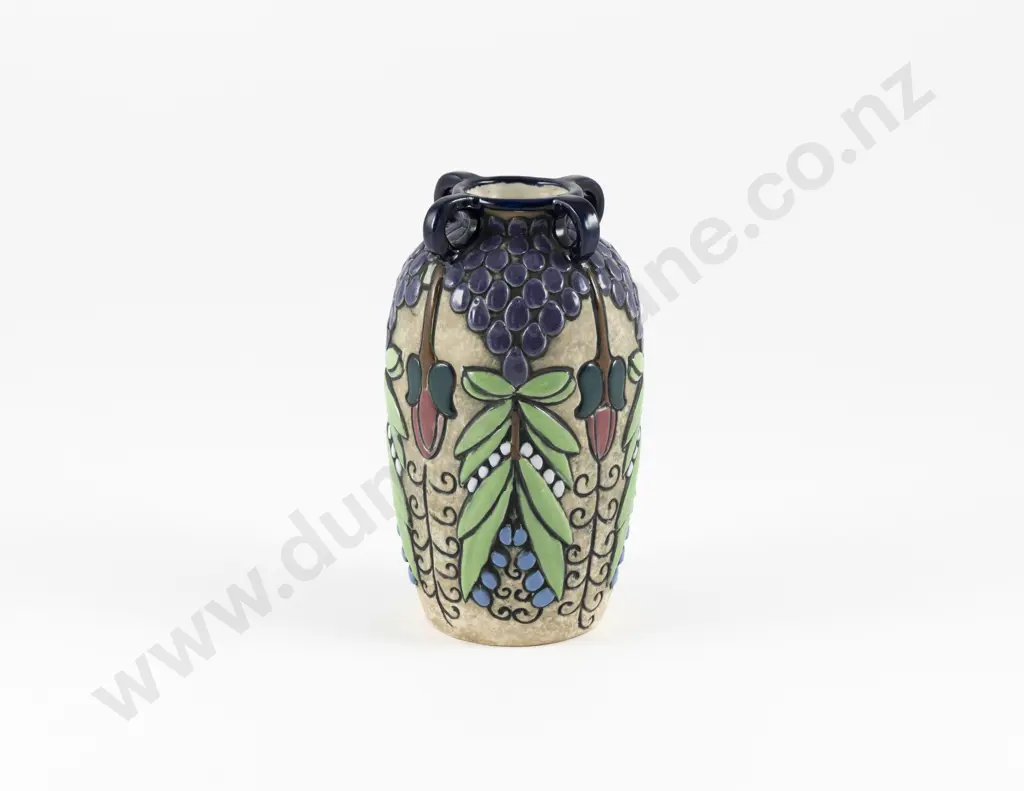 Early C20th Amphora Four Handled Ovoid Vase with Stylised Floral Decoration Image 1++