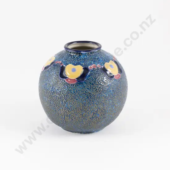 Early C20th Amphora Sperical Vase With Stylised Floral Border