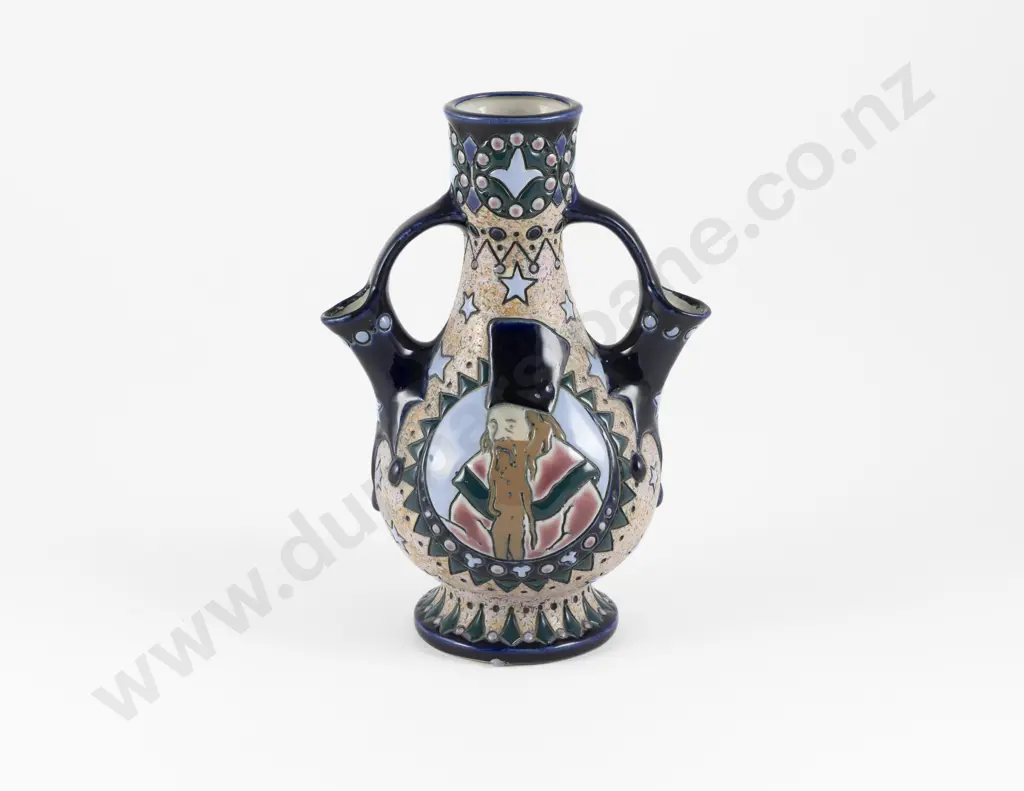 Early C20th Amphora Tri-Spouted Vase With Double Handles Image 1++