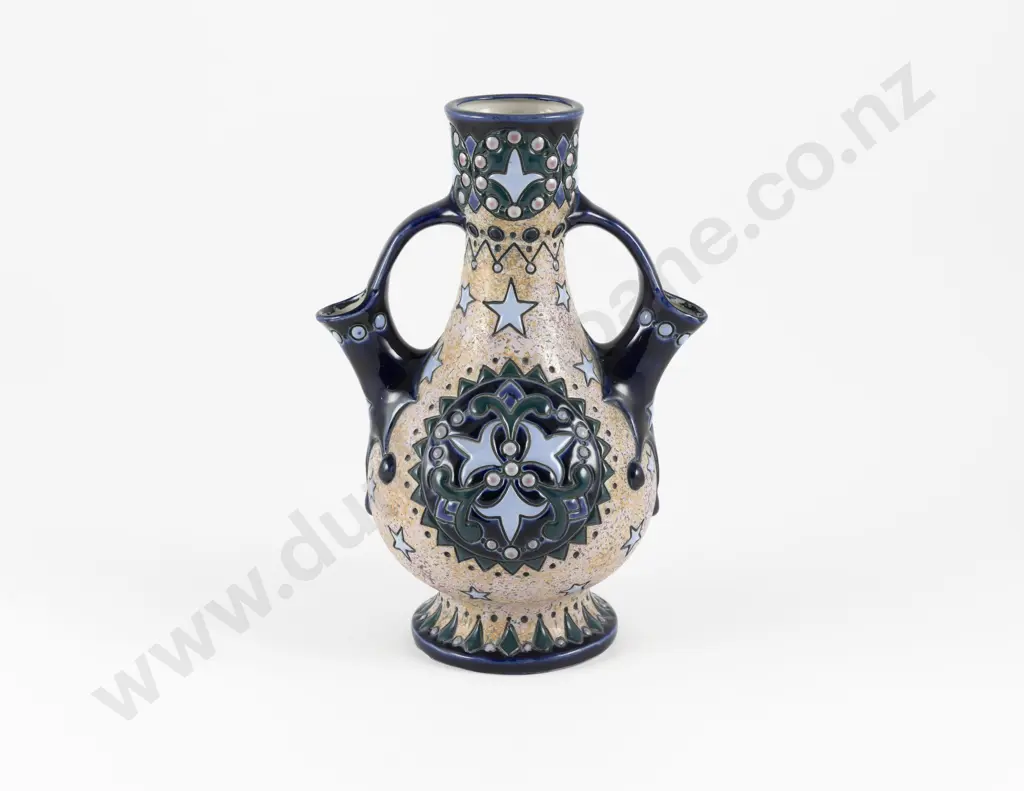 Early C20th Amphora Tri-Spouted Vase With Double Handles Image 1++