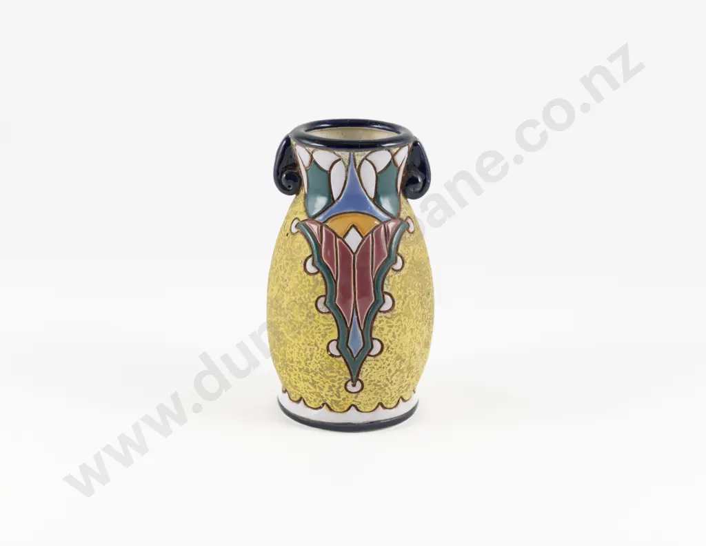 Early C20th Amphora Vase With Art Deco Stylised Flint Type Motif on Yellow Ground Image 1++