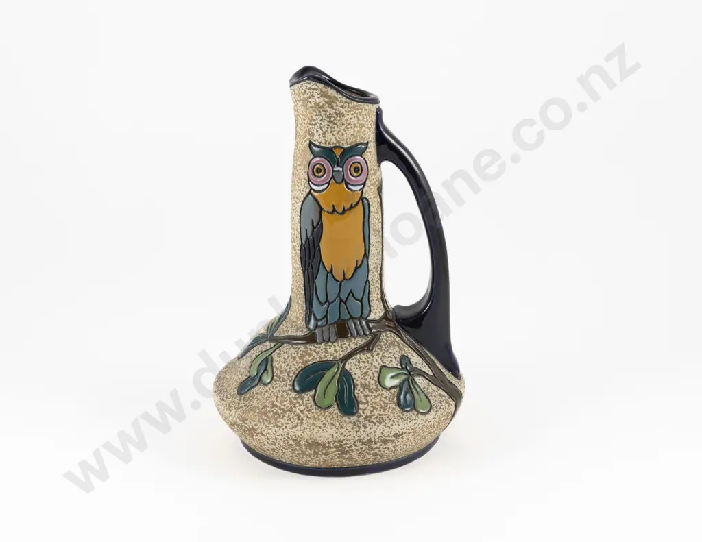 Early C20th Amphora Handled Vase With Flared Base & Stylised Owl Image 1++
