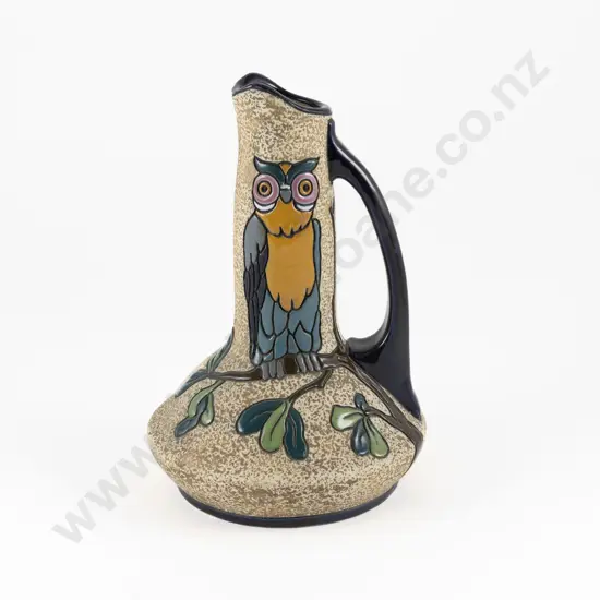 Early C20th Amphora Handled Vase With Flared Base & Stylised Owl
