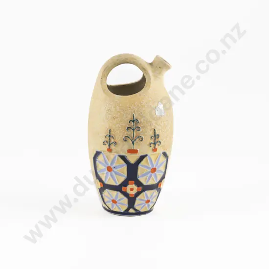Early C20th Amphora Pitcher with Stylised Daisy Design On Cream Ground