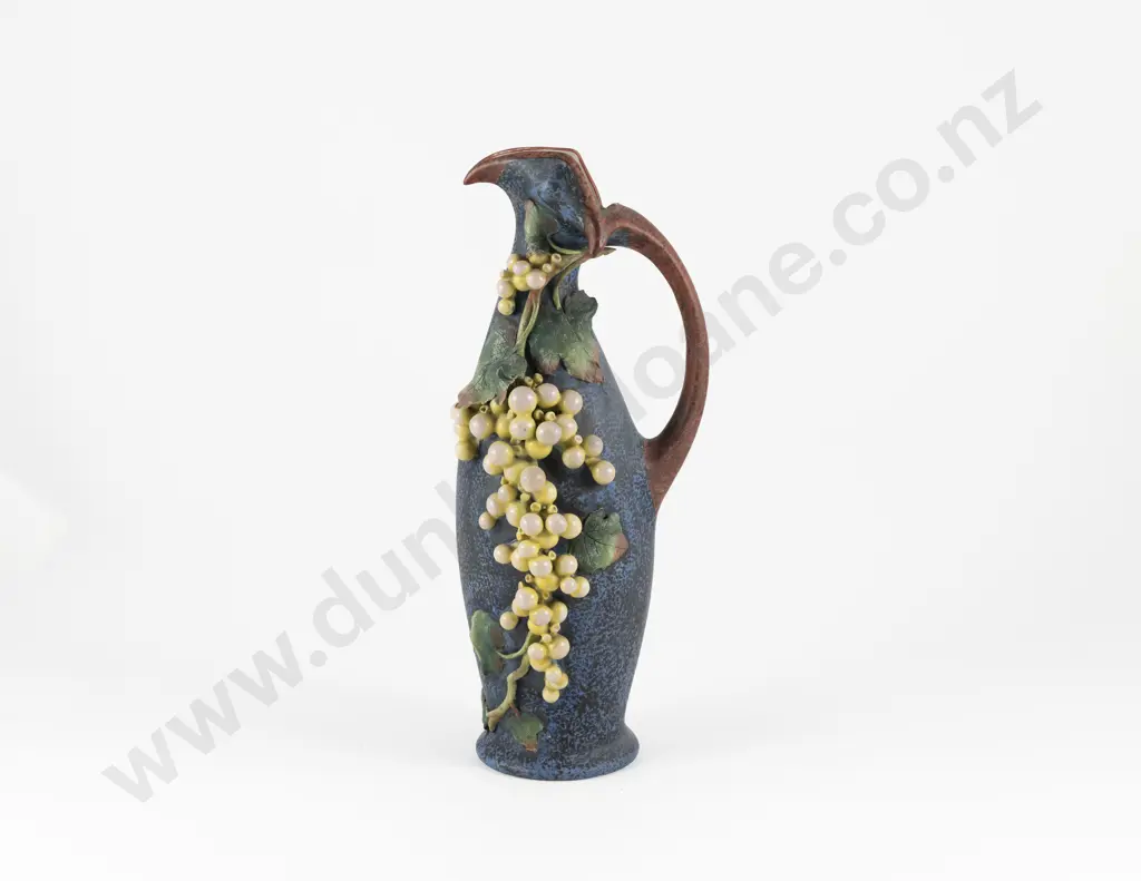 Early C20th Amphora Jug Decorated With Stylised Grape Vine On Blue Ground Image 1++