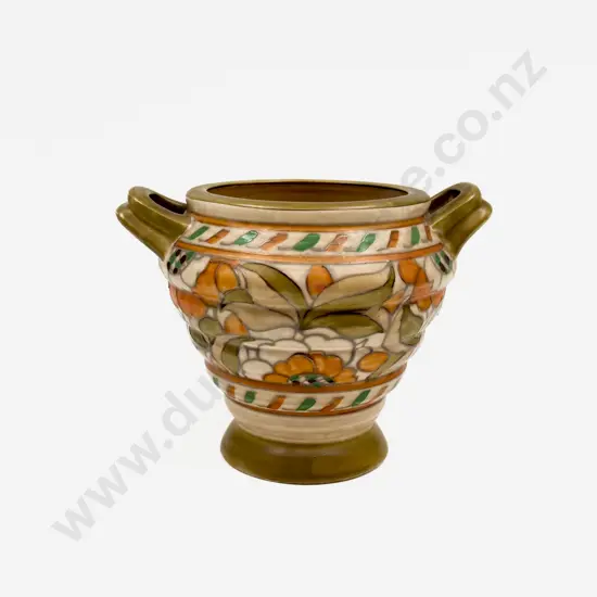 Crown Ducal Signed Charlotte Rhead Twin Handled Rose Vase