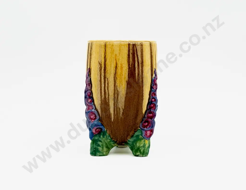 Clarice Cliff Bizarre Moulded Hollyhock Pattern Vase Image 1++