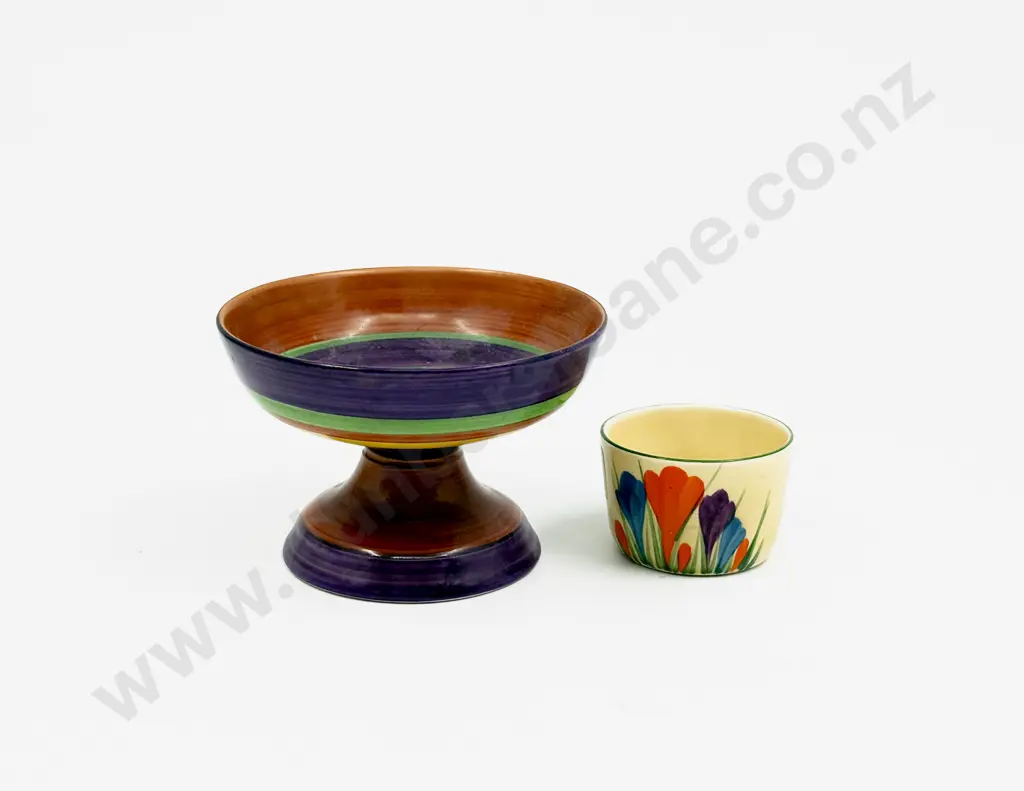 Clarice Cliff Bizarre Footed Dish With Crocus Pattern Mustard Pot (a/f) Image 1++