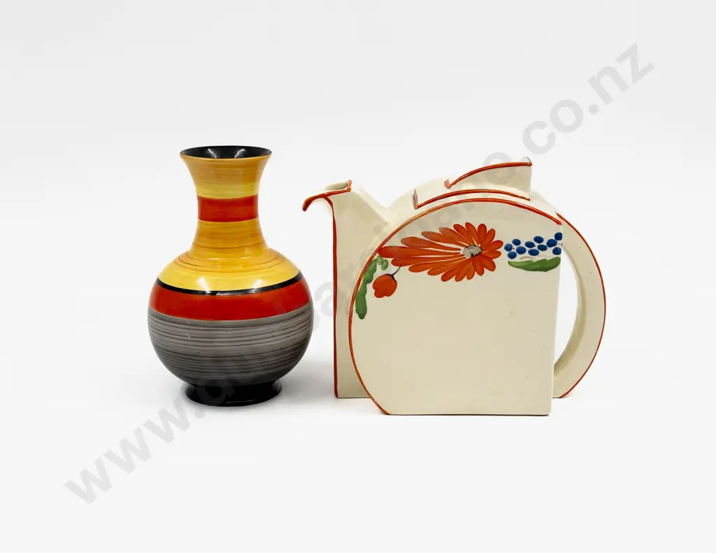 Unmarked Probable Newport Pottery Deco Teapot & Woodbridge Artware Posy Vase Image 1++