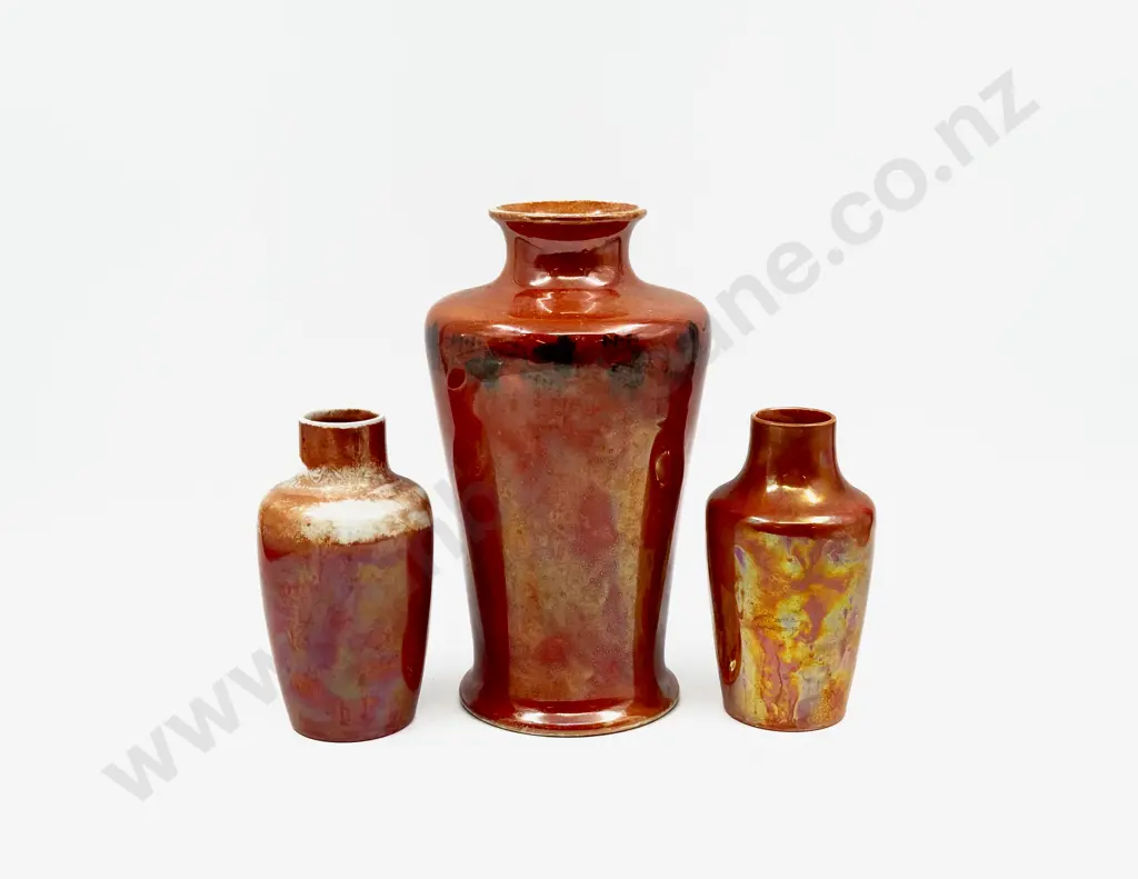 Three Ruskin Orange Lustre Vases Image 1++