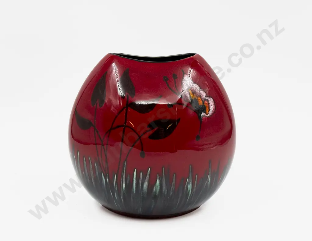 C20th Poole Pottery Flambe Moon Shaped Vase Image 1++