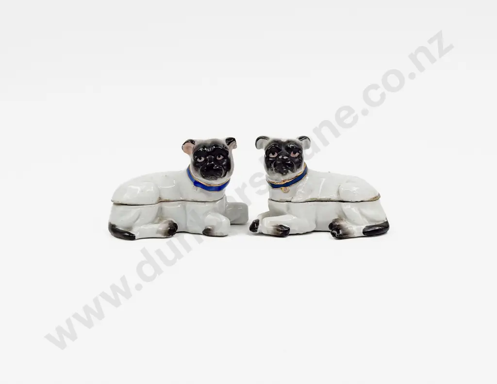 Pair C19th German Pug Dog Trinket Boxes Image 1++